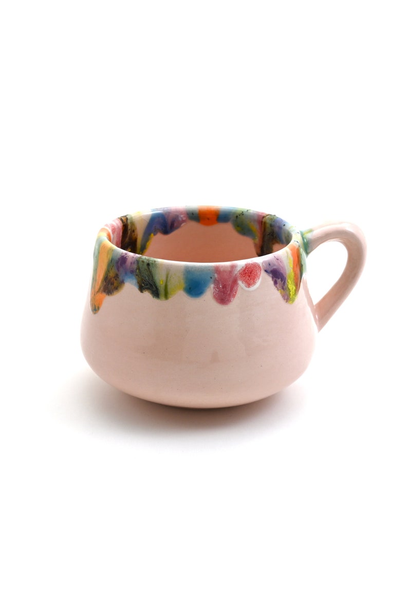 Handmade Ceramic Floral Cup, Cappuccino Cup,Handmade Colorful ceramic mug,Collectible gift,Ceramic Rainbow, Kitchen gift, Mother's day Gift image 1