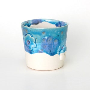 Floral Blue Ceramic Cup: Handmade Coffee Mug (5 Oz, 150ml)