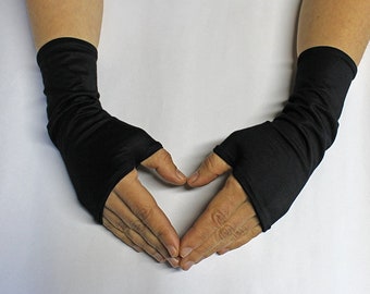 Armstulpen mit Daumenloch schwarz, Handschuh fingerfrei aus Viskosejersey Größe S/M