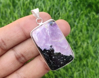 Natural Purple Charoite Gemstone Pendant, Handmade 925 Sterling Silver Plated Pendant Jewelry, Silver Necklace, Girls Pendant, Gift Supply