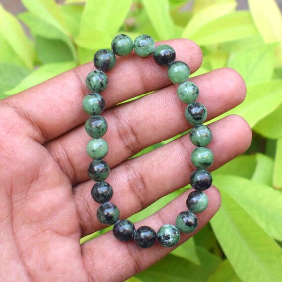 Anniversary Gift 11mm Stretchable Green Ruby Zoisite Bracelet Round Smooth  75 for mens womens gf bf  Adult  Mangtum