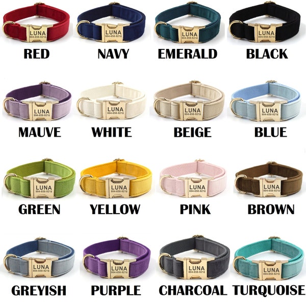 Customized Dog Collar | Personalized Engraved Dog Collar | Velvet Dog Collar Leash & Bow | Quick Release Collar for Large Medium Small Dogs