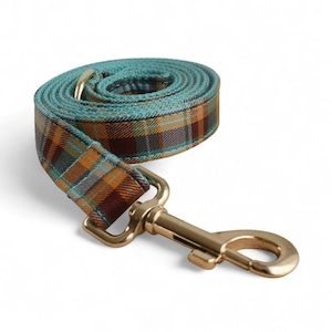 Teal kariertes personalisiertes Halsband und Leine | Kariertes Hundehalsband, Leine und Fliege | Tartan Hundehalsband | Gingham Kragen | Karierter Kragen aus Madras Leash Only