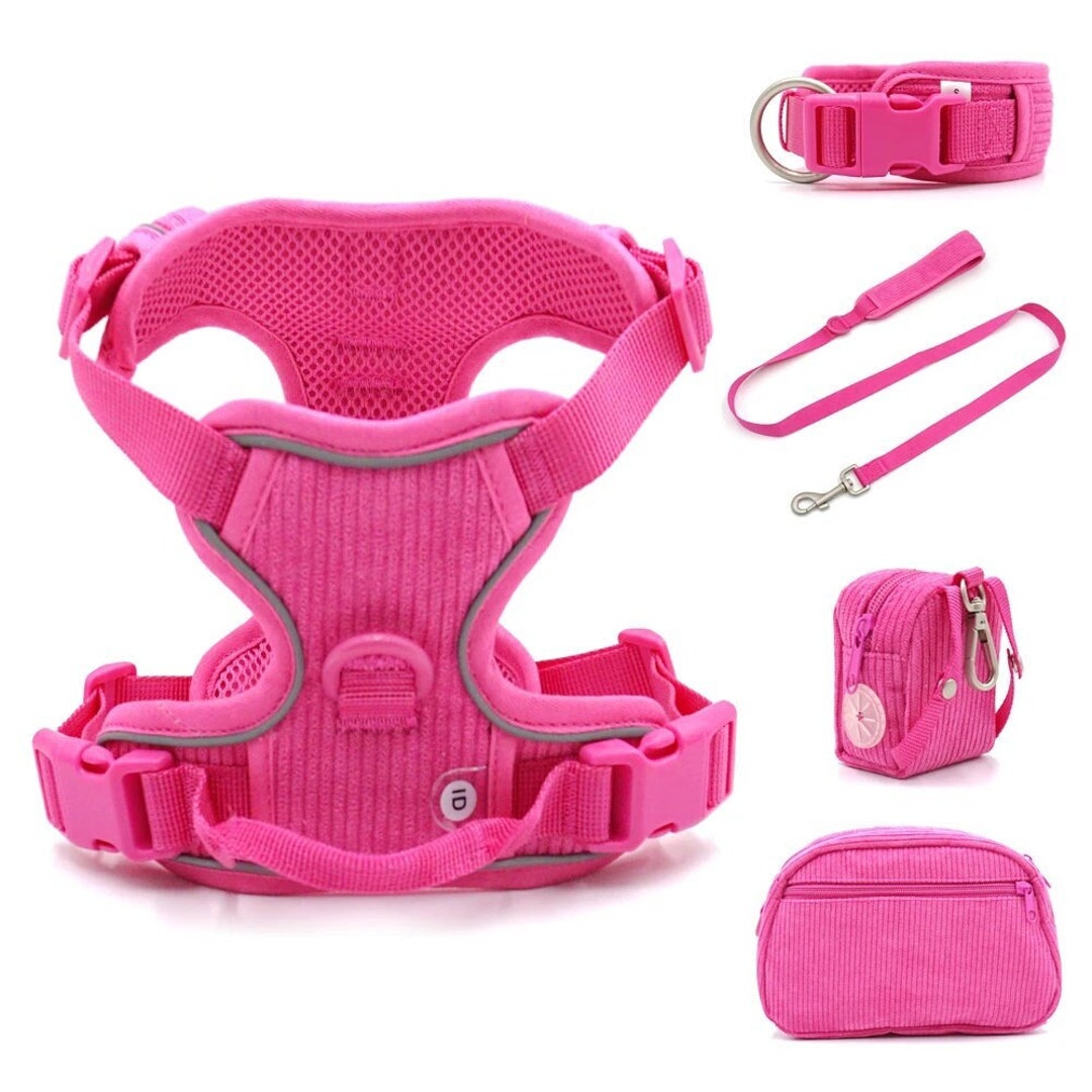 Dual Clip Harness Hot Pink Corduroy Harness Set Front Clip Harness Back