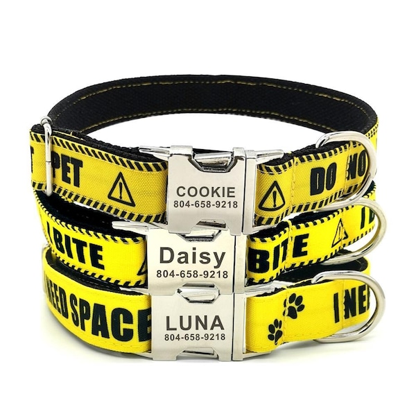 Do Not Pet Dog Collar | I Bite Dog Collar | I Need Space Dog Collar | Warning Messages Personalized Dog Collar and Leash |Caution Dog Collar