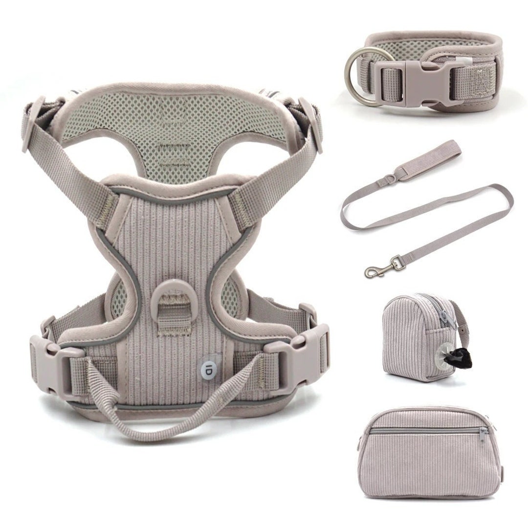 Grey Front & Back Clip Harness No Pull Harness AirTag Harness Cooling