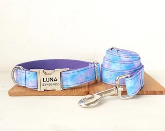 Collar y correa personalizados Nebulosa Morada - Collar y correa personalizados - Collar y pajarita Galaxia - Collar Aurora para niña