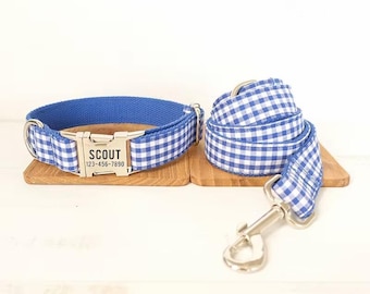 Personalisierte Leine und Fliege - Kariertes Hundehalsband und Leine - Gingham Shepard Kariertes Hundehalsband