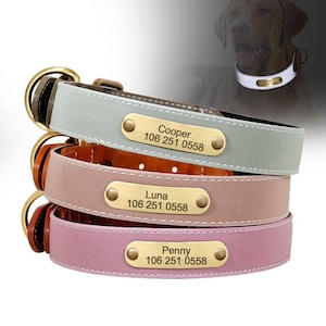 Reflective Leather Personalized Dog Collar - Reflective Personalised Dog Collar  Leather Dog Collars - Leather Safety Collar for Dogs