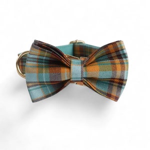 Teal kariertes personalisiertes Halsband und Leine | Kariertes Hundehalsband, Leine und Fliege | Tartan Hundehalsband | Gingham Kragen | Karierter Kragen aus Madras Collar & Bow Tie