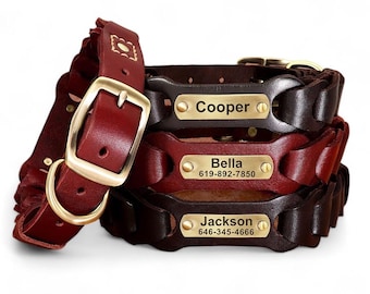 Geflochtenes Premium Leder Personalisiertes Hundehalsband - Echtes Leder Personalisiertes Hundehalsband - Lederhalsband für Hunde mit graviertem ID-Schild