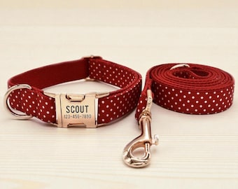 Red Polka Dot Dog Set: Personalized Collar, Leash & Bow Tie