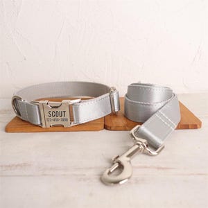 Peut inclure: Un collier et une laisse pour chien argentés avec une plaque de nom personnalisée indiquant "SCOUT 123-456-7890".