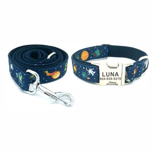 Cute Outer Space Personalized Dog Collar and Leash - Personalised Dog Collar and Leash - Customised Dog Collar