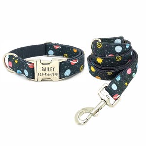 Space Dog Collar - Planets & Stars Personalized Dog Collar and Leash - Galaxy Personalised Dog Collar and Leash - Solar System Dog Collar