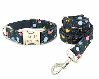 Weltraum Hundehalsband - Planeten & Sterne Hundehalsband und Leine - Sonnensystem Hundehalsband personalisiert