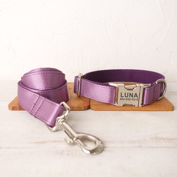 Collier et laisse pour chien personnalisés violet brillant - Collier et laisse pour chien personnalisés - Collier pour chien personnalisé