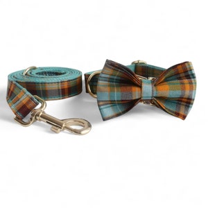 Teal kariertes personalisiertes Halsband und Leine | Kariertes Hundehalsband, Leine und Fliege | Tartan Hundehalsband | Gingham Kragen | Karierter Kragen aus Madras Bild 6