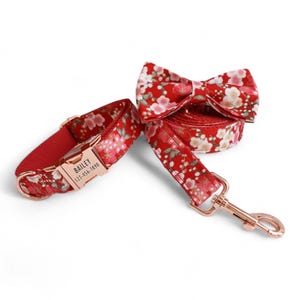 Sakura Flowers Personalized Collar and Leash | Floral Dog Collar, Leash and Bow Tie | Cute Dog Collar | Sakura Matching Dog Collar & Leash