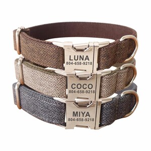 Classic Suit Zigzag Tweed Personalized Dog Collar and Leash - Personalised Dog Collar and Leash - Customised Dog Collar