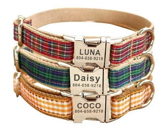 Plaid Personalized Dog Collar and Leash - Personalised Dog Collar & Leash - Plaid Customised Dog Collars