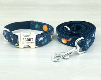 Space Print Dog Set: Personalized Collar & Leash