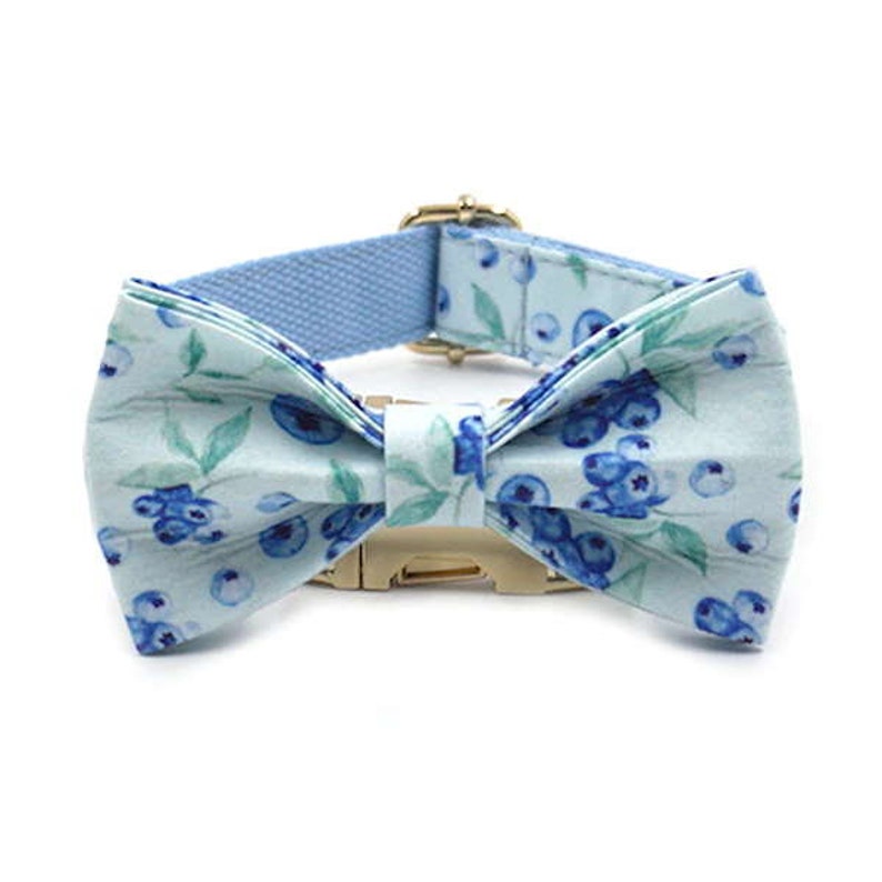 Collier et laisse pour chien personnalisés bleuets Collier et laisse pour chien personnalisés Collier pour chien et noeud papillon personnalisés bleuets Collar & Bow Tie