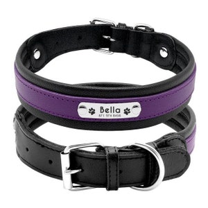 Collier pour chien personnalisé en cuir robuste rembourré Collier pour chien personnalisé Collier pour chien en cuir épais Purple