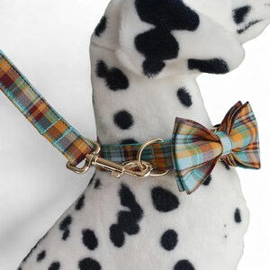Teal kariertes personalisiertes Halsband und Leine | Kariertes Hundehalsband, Leine und Fliege | Tartan Hundehalsband | Gingham Kragen | Karierter Kragen aus Madras Bild 7