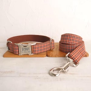 &quot;Roter Schottenkaro Tartan Hundehalsband und Leine - Schottisches Hundehalsband und Leine &quot;&quot;Gingham Hundehalsband & passende Fliege&quot;&quot;