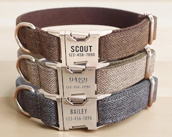 Classic Herringbone Dog Set: Personalized Leash & Adjustable Collar
