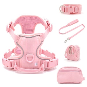 Baby Pink Front and Back Clip Harness | Airtag Pocket Harness | Personalized Dog Harness Collar | Front Clip Harness Set | Back Clip Harness