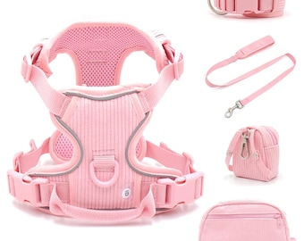 Baby Pink vorne und hinten Clip Harness | Airtag Taschengeschirr | Personalisierte Hundegeschirr Halsband | Front Clip Harness Set | Zurück Clip Harness