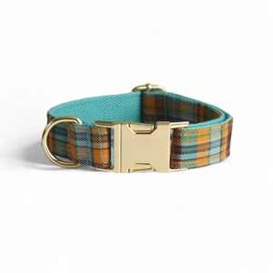 Teal kariertes personalisiertes Halsband und Leine | Kariertes Hundehalsband, Leine und Fliege | Tartan Hundehalsband | Gingham Kragen | Karierter Kragen aus Madras Collar Only