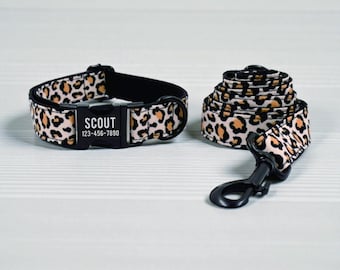 Leopard Print Dog Set: Personalized Collar, Leash & Bow Tie