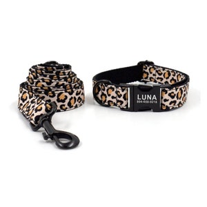 Leopard Print Personalized Dog Collar and Leash - Personalised Dog Collar & Leash - Leopard Dog Collar Leash and Bow Tie - Cute Dog Collars