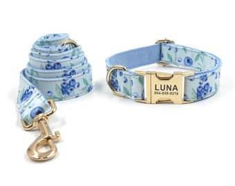 Blueberries Personazlied Dog Collar and Leash - Personalised Dog Collar and Leash - Blueberry Customised Dog Collar and Bow Tie