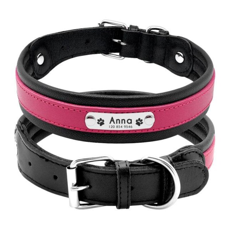 Collier pour chien personnalisé en cuir robuste rembourré Collier pour chien personnalisé Collier pour chien en cuir épais Pink