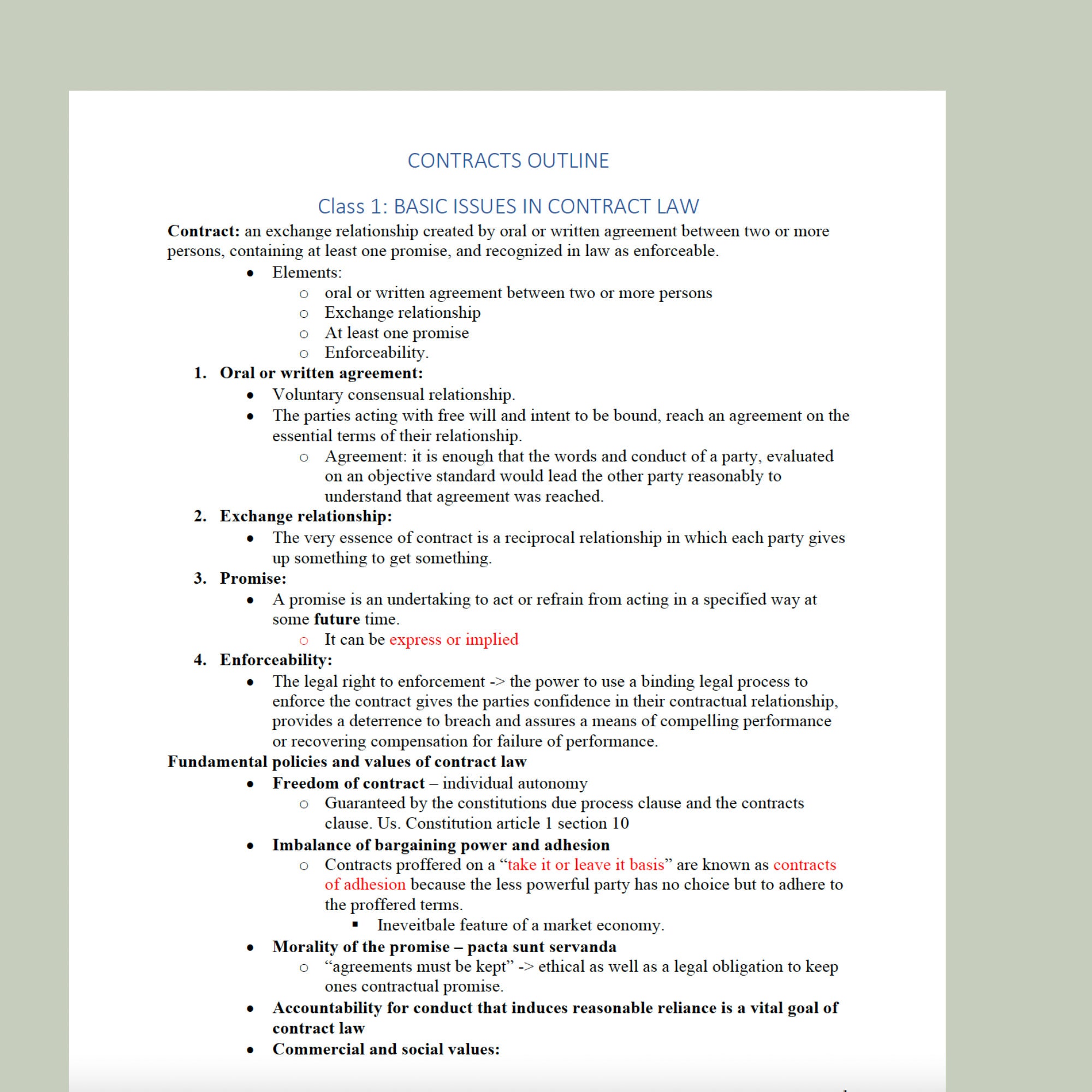 Law School Outlines 1L Courses Contracts Outline Property Etsy