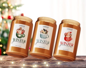 Urlaub Kerze Label Vorlage | Weihnachtsetiketten | Benutzerdefinierte Kerzenetikettenvorlage | Personalisiertes Kerzenglas-Etikett | Bearbeitbares Kerzenetikett