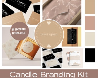 Editable Candle Business Bundle, Luxury Candle Label , Candle Care Card Canva Template, Candle Packaging, Scent Card Candle Branding Bundle