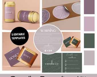 Editable Candle Business Bundle | Luxury Candle Label | Candle Care Card Canva Template | Candle Packaging Scent Card Candle Branding Bundle