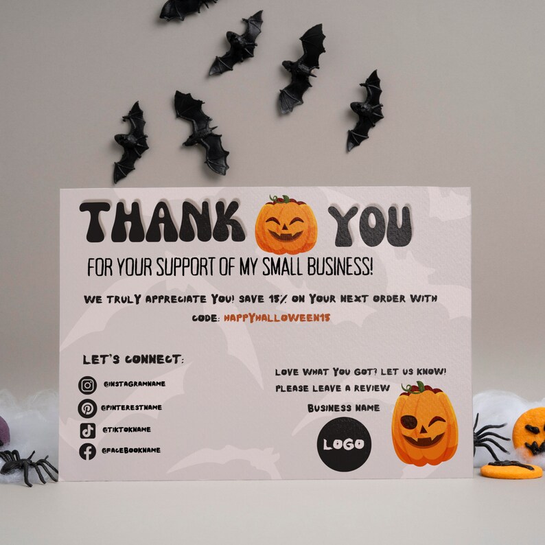 Cute Halloween Business Thank You Card Template Canva, Thank You Notes ...