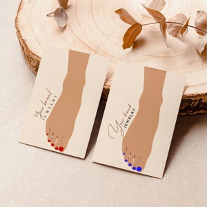Tarjetas de exhibición de tobilleras personalizables, exhibiciones y empaques, tarjetas de exhibición de joyas editables, plantilla de pie, empaque comercial de pulseras 006