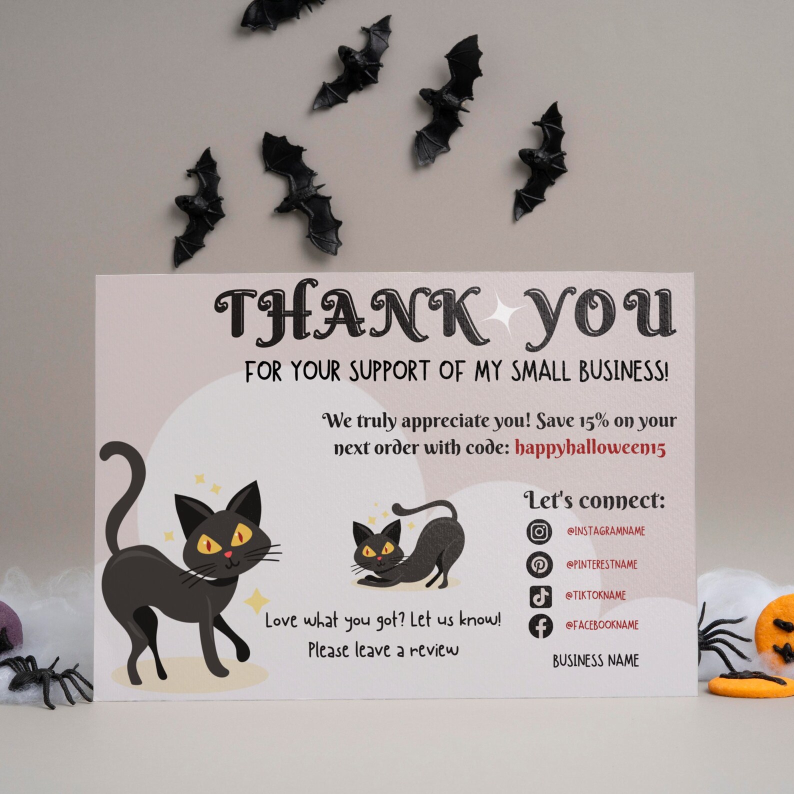 Cute Halloween Business Thank You Card Template Canva, Thank You Notes ...