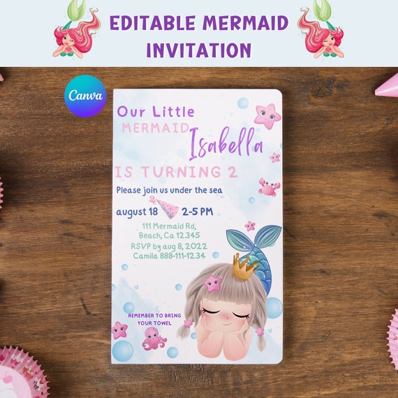 Little Mermaid Invitation Digital Download Mermaid Birthday Etsy