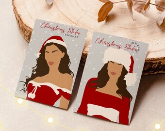 kundenspezifische Weihnachtsschmuck-Karten | Benutzerdefinierte Ohrring Tags mit Gesicht | Schmuck Verpackung Kleinunternehmer | Frau Portrait Display