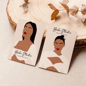 Editable Earring Display Card Template, Boho Earring Tag Template, Earring Template, Female Illustration Earring Packaging Insert
