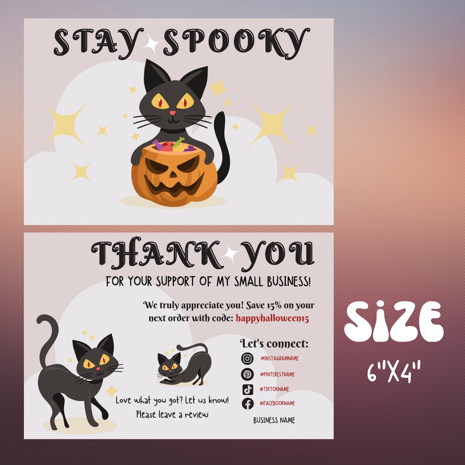 Cute Halloween Business Thank You Card Template Canva, Thank You Notes ...