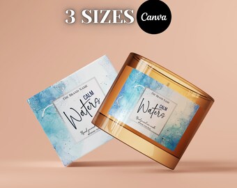 Vorlage für ein individuelles Kerzenetikett – Ästhetisches Blau & Silber, rund (Canva, digitale Datei)